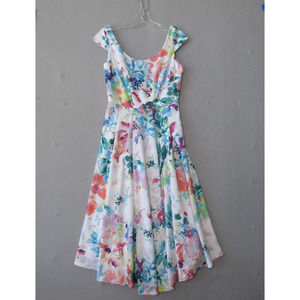 Calvin Klein Floral Midi Fit & Flare Pleated Cap Sleeve Dress